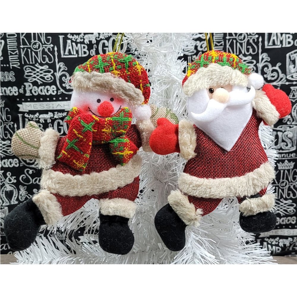 2 Santa and Snowman Christmas Ornaments NWT